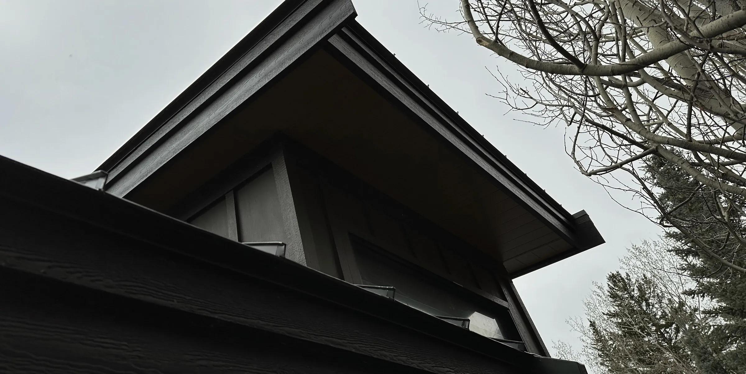 Dark metal eave on a modern house