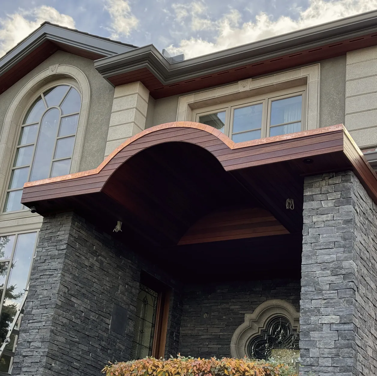 Copper detail on a stone house