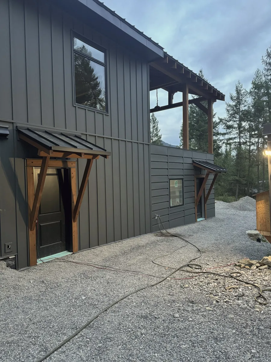 Vertical seam metal siding on a house