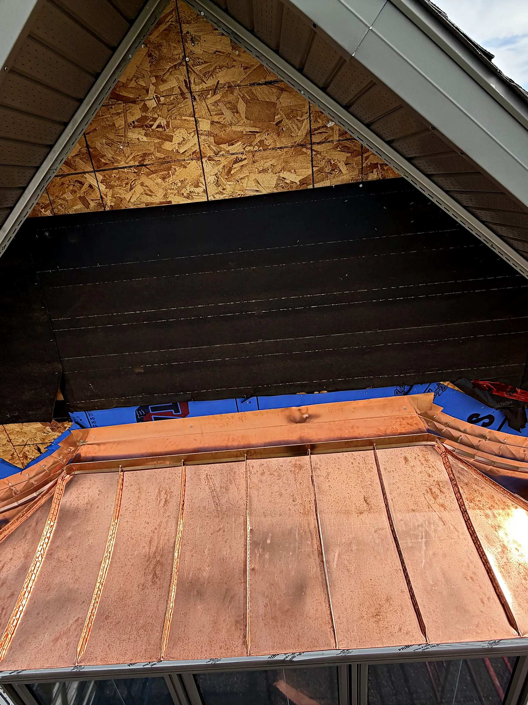 Copper roof over a bay window